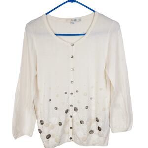 Boden white embroidered and beaded button up light weight cardigan size 8